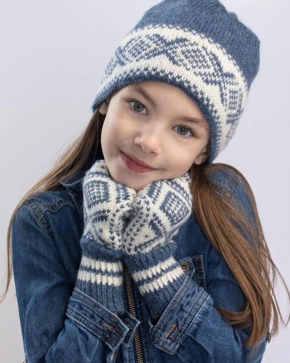Cortina Kids Lue og Votter, Denim