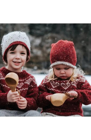 Hjertegenser Barn, Dyp Rød. Alpakka Tweed Classic