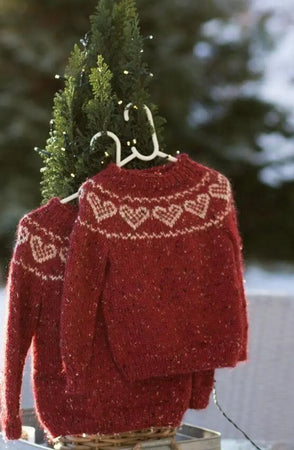 Hjertegenser Barn, Dyp Rød. Alpakka Tweed Classic