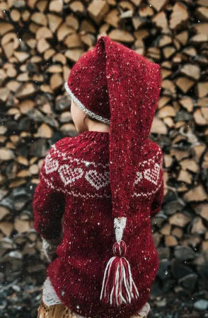 Nissete Langlue Barn, Dyp Rød Alpakka Tweed Classic