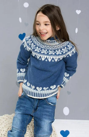 Vinterhjerter Genser Blå, 1-4 år