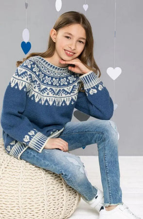 Vinterhjerter Genser Blå, 6-12 år